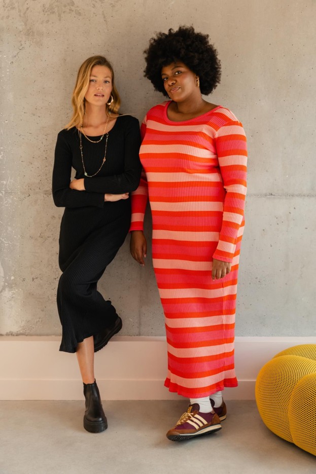 Robe Tube Coton Imprimé Rayures Route Orange