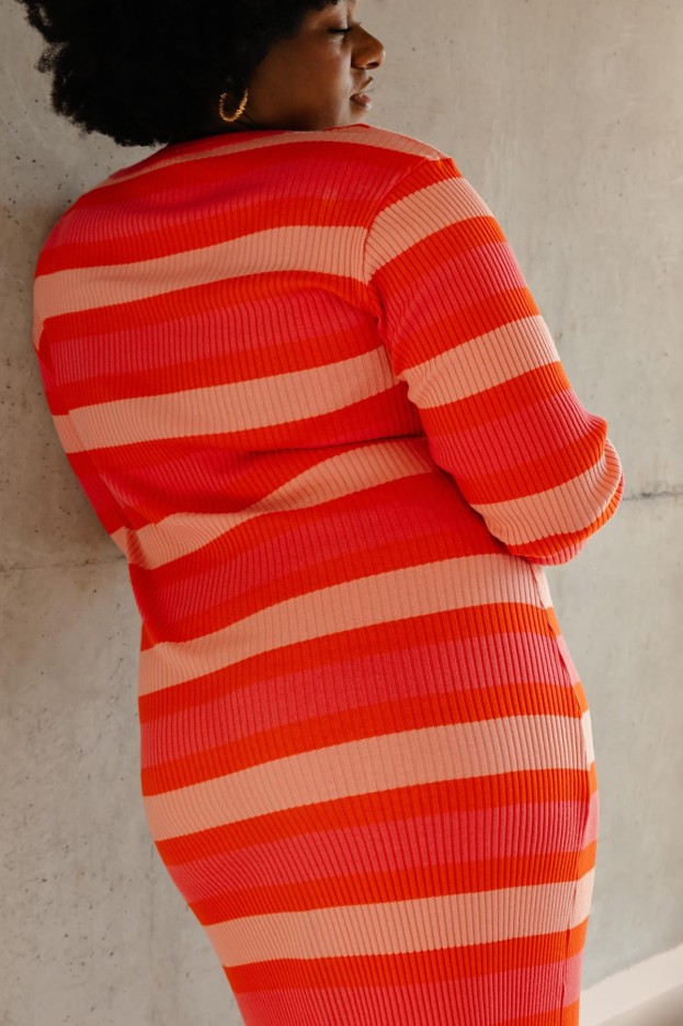 Robe Tube Coton Imprimé Rayures Route Orange