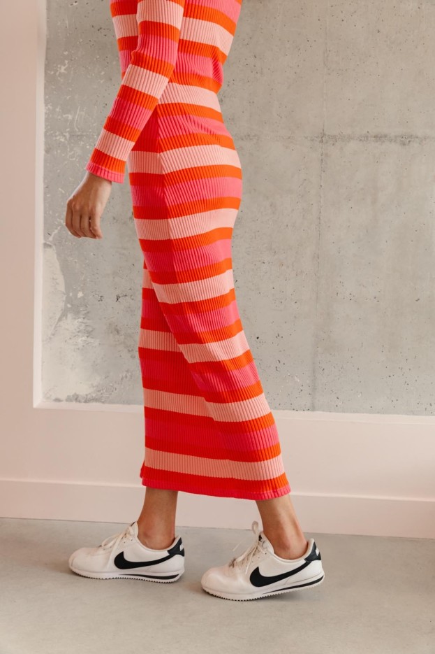 Robe Tube Coton Imprimé Rayures Route Orange