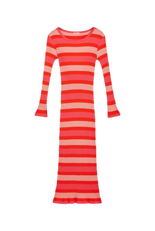 Robe Tube Coton Imprimé Rayures Route Orange