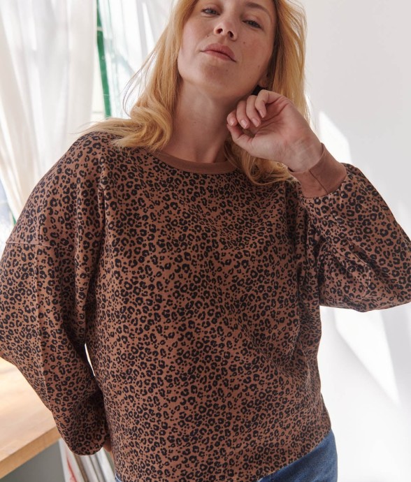 Sweat Coton Imprimé Léopard...