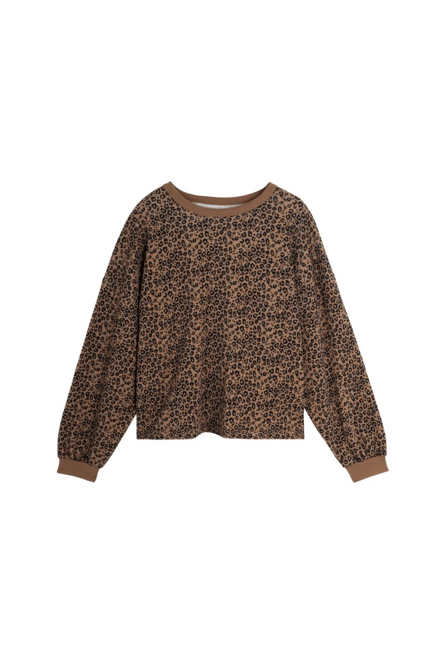 Sweat Coton Imprimé Léopard Marron