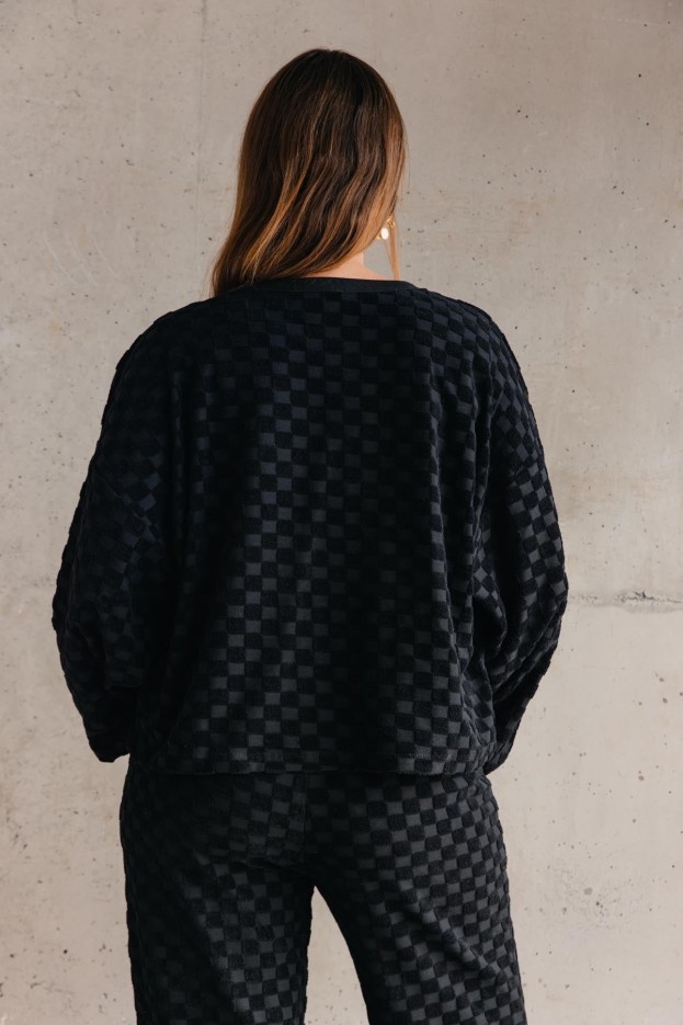 Sweat Coton Eponge Damier Noir