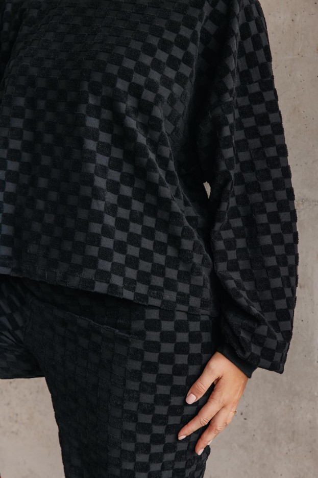 Sweat Coton Eponge Damier Noir