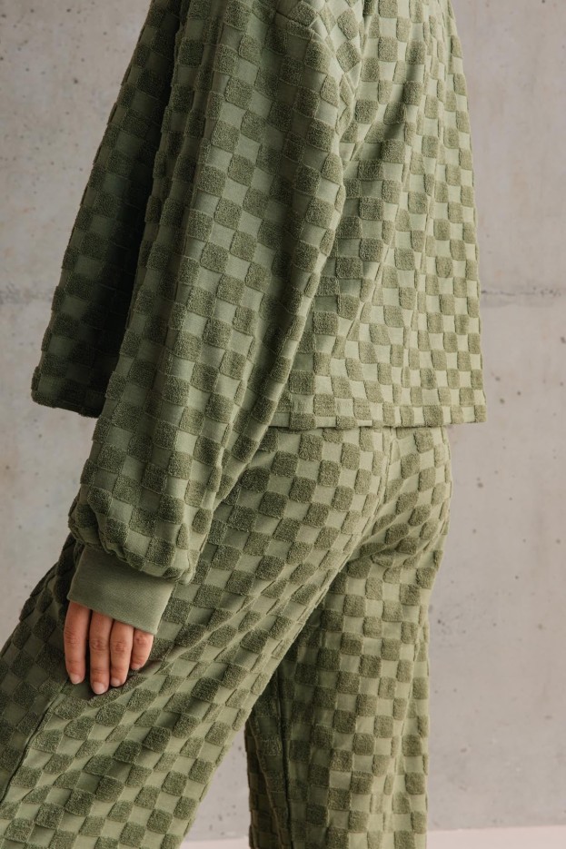 Sweat Coton Eponge Damier Kaki