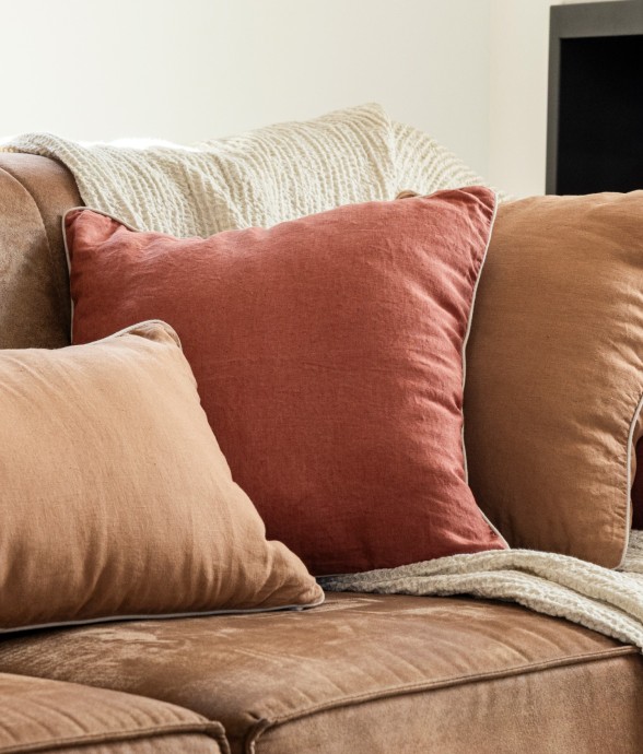 Housse de coussin en lin lavé