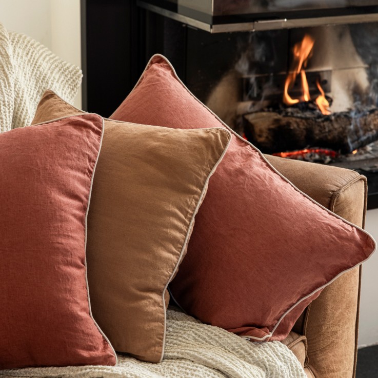 Housse de coussin en lin lavé