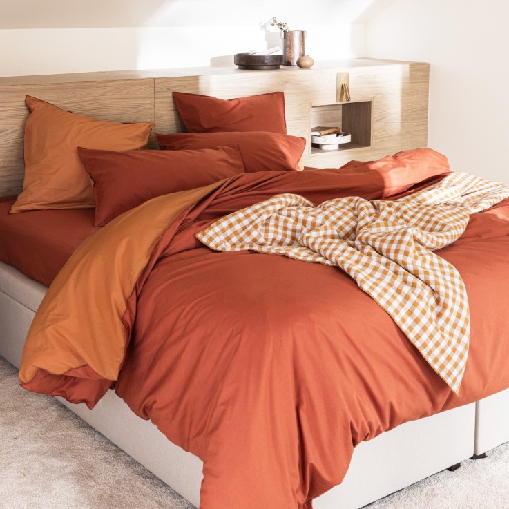 Housse de couette bicolore en percale de coton lavé