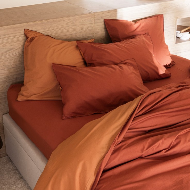 Housse de couette bicolore en percale de coton lavé
