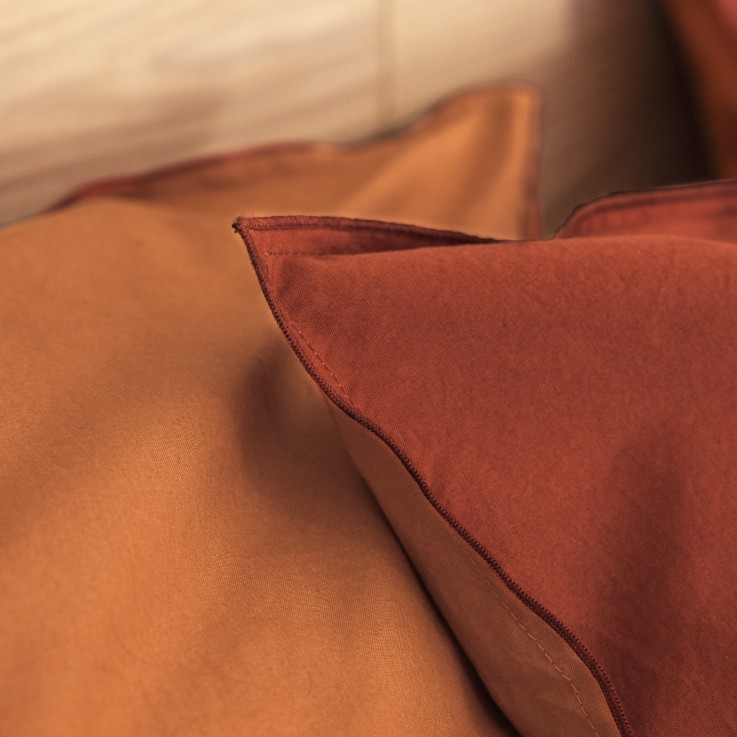 Housse de couette bicolore en percale de coton lavé