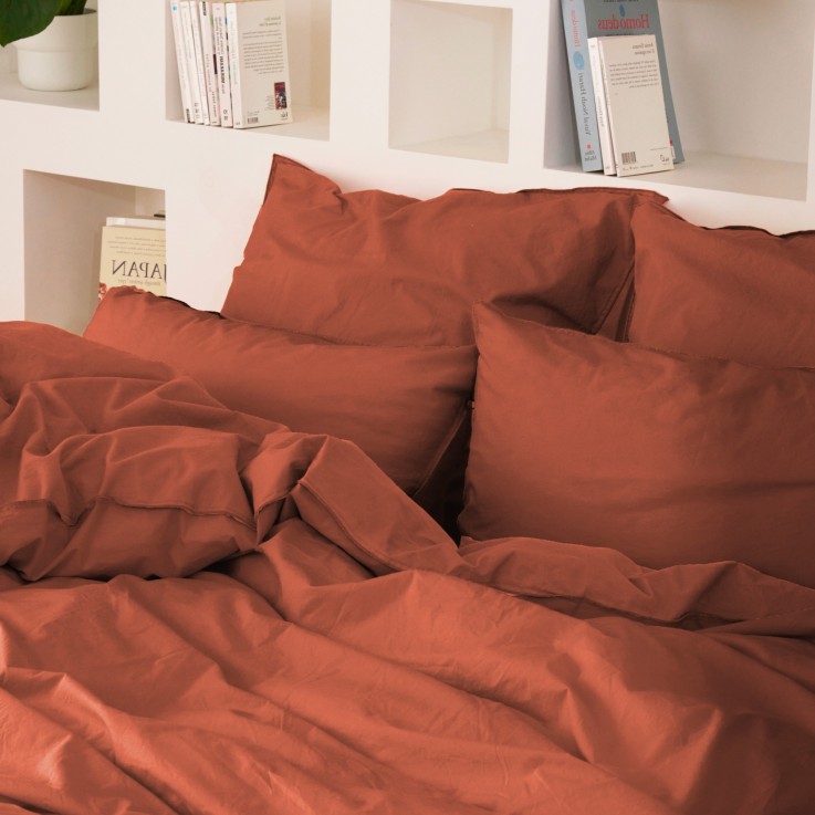 Taie d'oreiller en percale de coton lavé