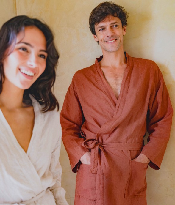 Peignoir col kimono en lin...