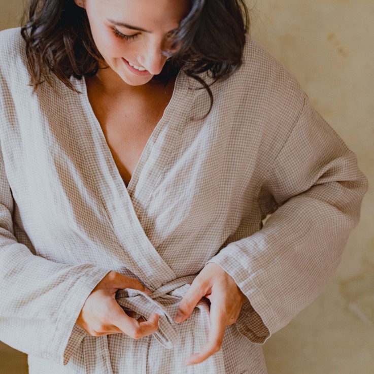 Peignoir col kimono en lin lavé