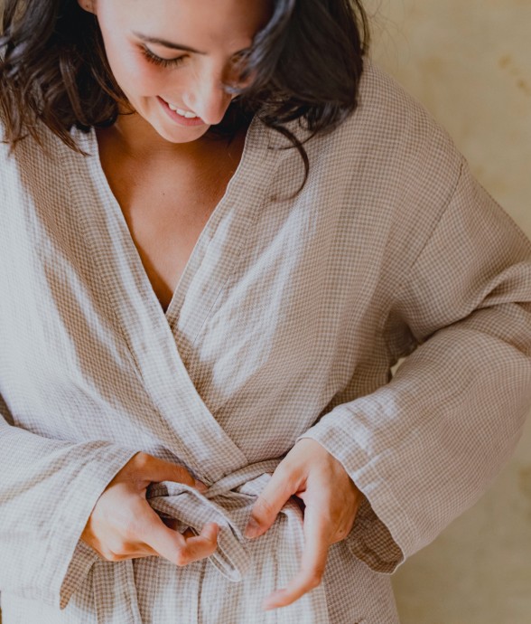 Peignoir col kimono en lin...