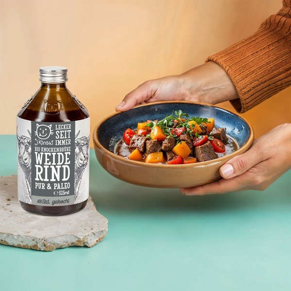 Bouillon de boeuf fermier et os à moelle - Pur, paléo et bio (Bone Broth) - Bouteille de 525ml