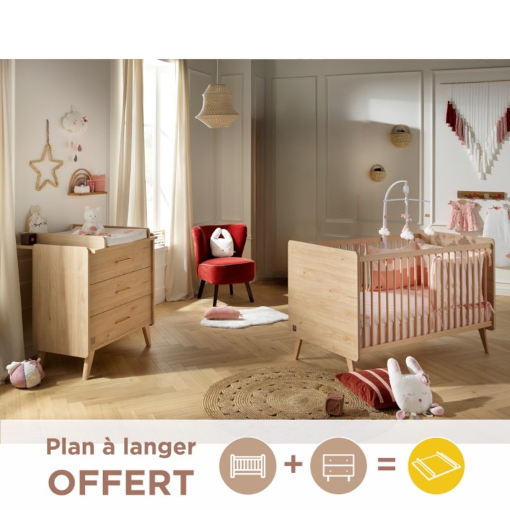Chambre bébé Arty : Lit évolutif et Commode à langer en bois