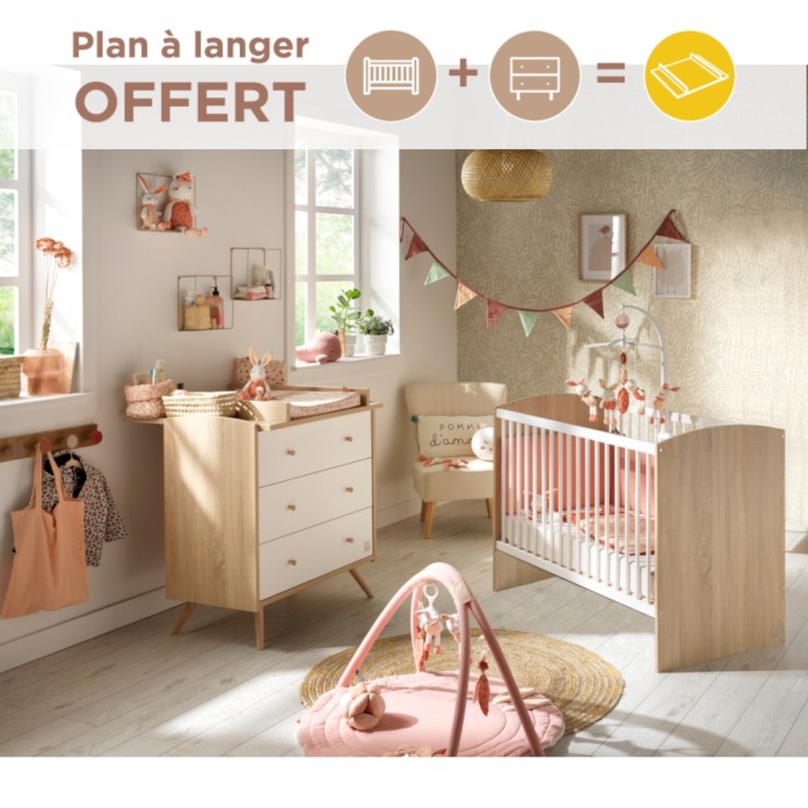 Chambre bébé Access, Lit 60x120 et Commode à langer en bois