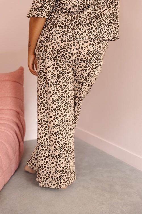 Pyjama Long Coton Léopard Beige