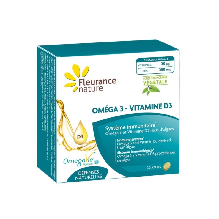 Oméga 3, Vitamine D3 défenses naturelles (30 capsules) Vegan