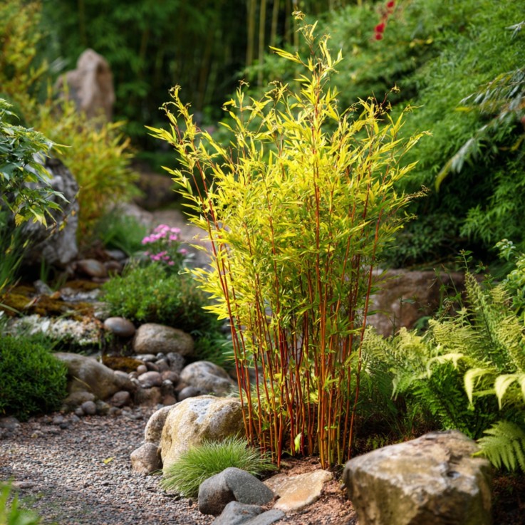 Bambou non-traçant - Set de 4 - Fargesia nitida 'Red Dragon' - H50-70cm - ⌀17cm