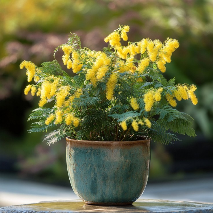 Fleur de mimosa - Set de 3 - Mimosa dealbata - Hauteur 25-40cm - ⌀9cm