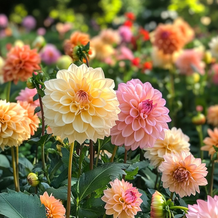 Dahlias - Set de 3 - Dahlia 'Waterlily Mix' - Bulbes à fleurs - Vert