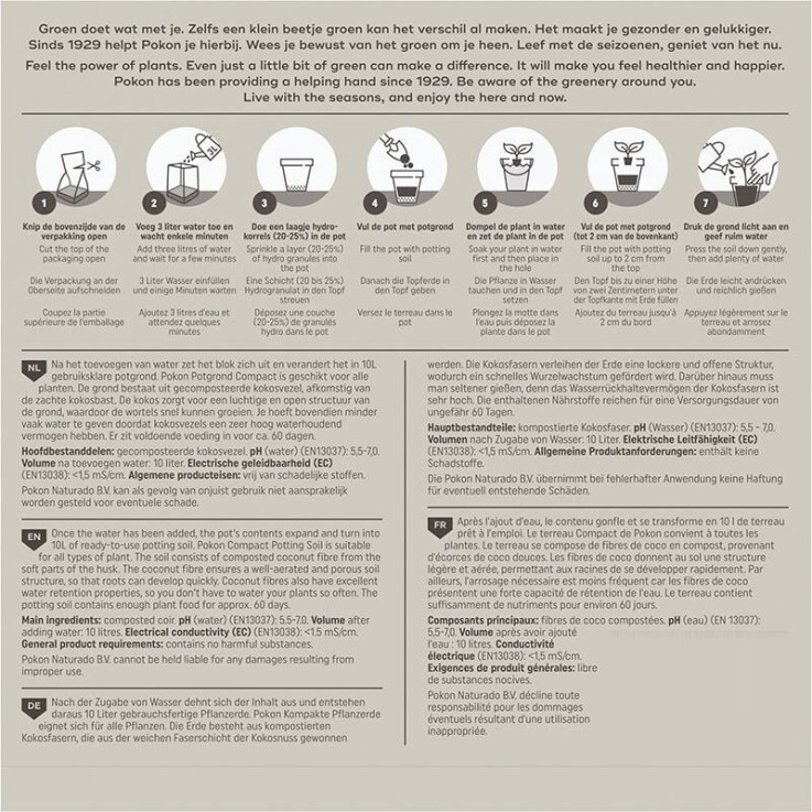 Pokon terreau Compact - Terreau de coco - Intérieur et extérieur - 10 litres