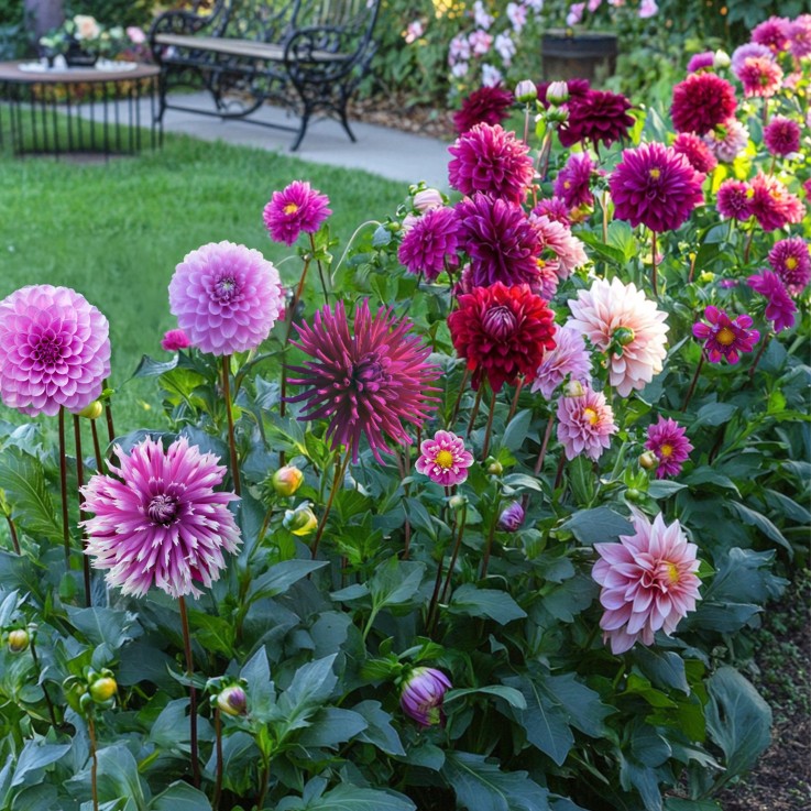 Dahlias - Set de 4 - Dahlia 'Purple Love' - Bulbes à fleurs - Violet