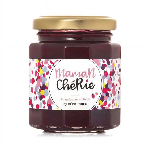 Confiture Maman Chérie - Framboise et rose - Pot de 210g