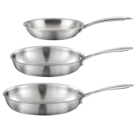 Lot de 3 poêles inox Gourmet 20-24-28 cm