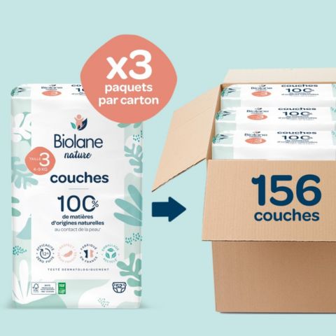 Pack 1 mois couches écologiques Biolane taille 3 4 à 9 kg 156 couches